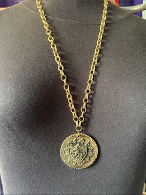 Vintage Heraldic Shield Lion Pendant Necklace